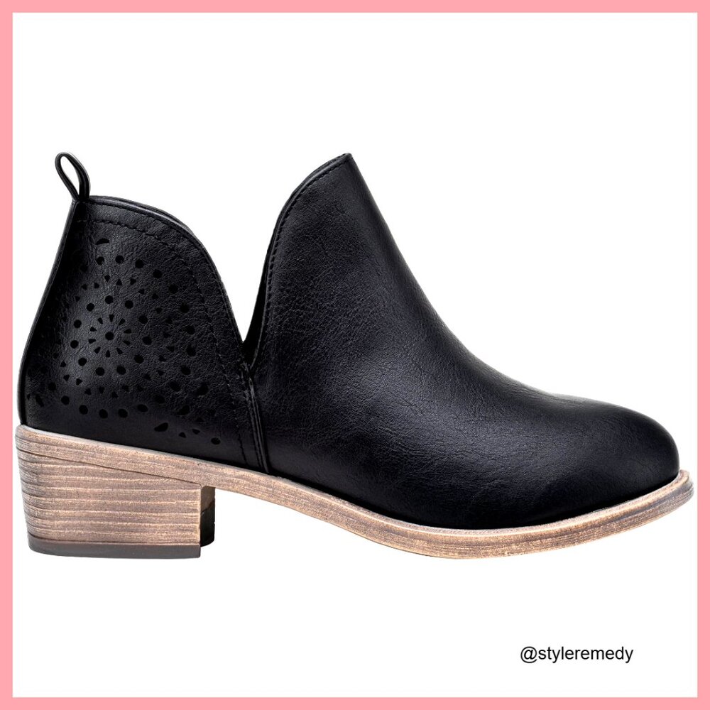 Women's Ankle Boots Low Heel Cutout Perforated Western Booties